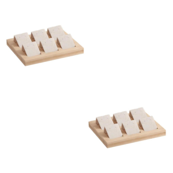 1/2/3 trä örhängeskorthållare med bricka för smycketillbehör 6 Pair Cream 2Set