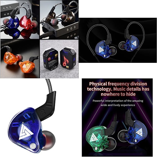 1/2/3/5 För QKZ AK6 In Ear 3,5 mm sporthörlurar med mikrofon Blue 1.2m 1Set