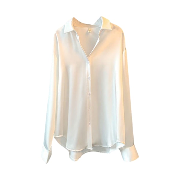 Kvinnor Button-up skjorta Arbetar Lapel Blus Kläder Kläder White M
