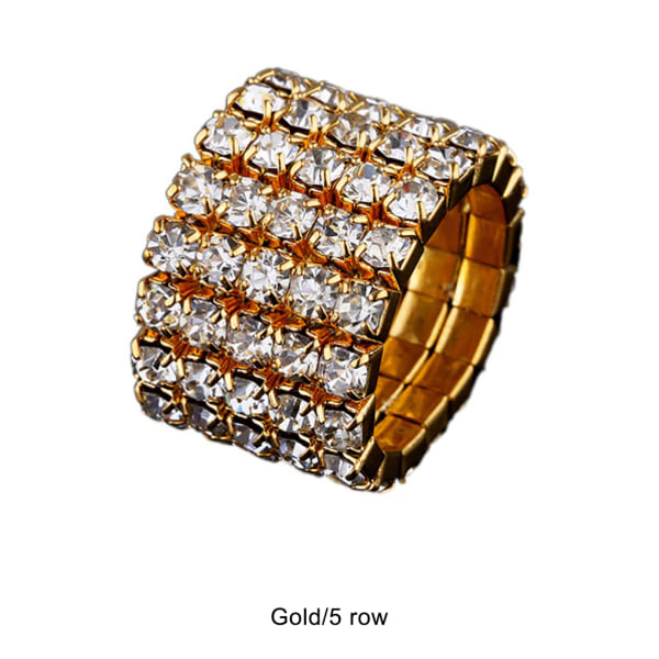 1/2/3/5 Stretch Crystal Ring Utsökt inläggning för Elegant golden 5 rows 1 Pc