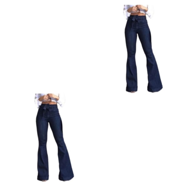 1/2/3 kvinnor vid ben jeans med hög midja byxor Höftlyftande Stretch Blue 2XL 2PCS