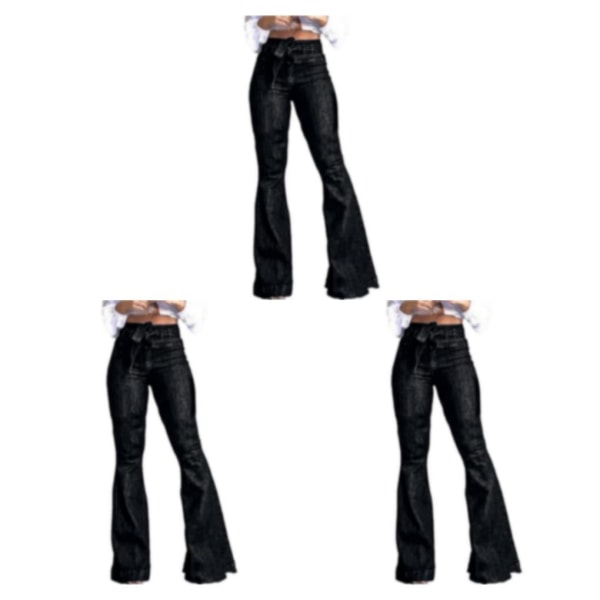 1/2/3 kvinnor vid ben jeans med hög midja byxor Höftlyftande Stretch Black 2XL 3PCS