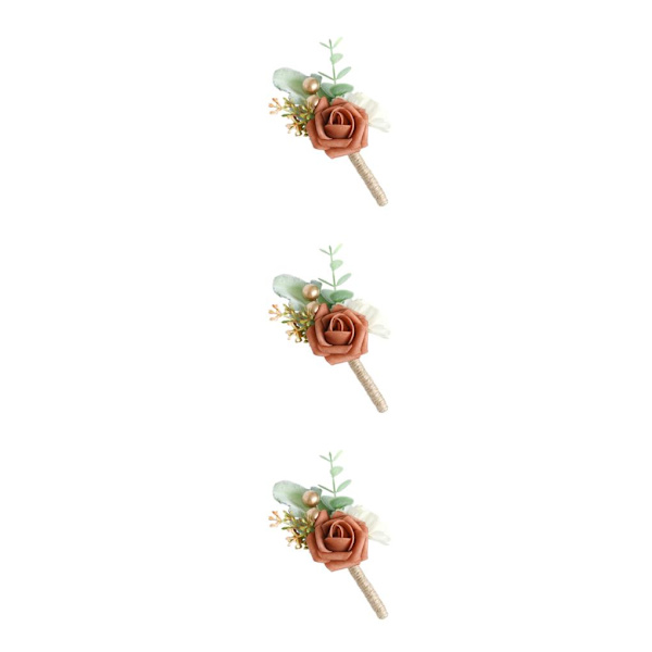 1/2/3/5 Stabilt fixerade konstgjorda bröllopsblommor Boutonniere För Dirty Orange 3PCS