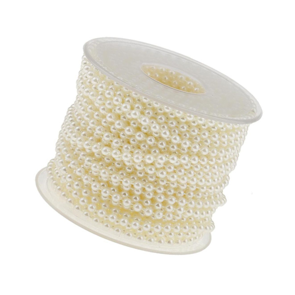20 Meter Pearl Beads Chain Ribbon Trim för bröllopsdekor DIY Beige