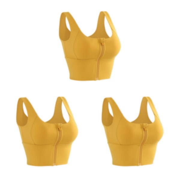 1/2/3 Womens Front Zip Sport BH För bekväma vadderade Shapewear Yellow S 3Set