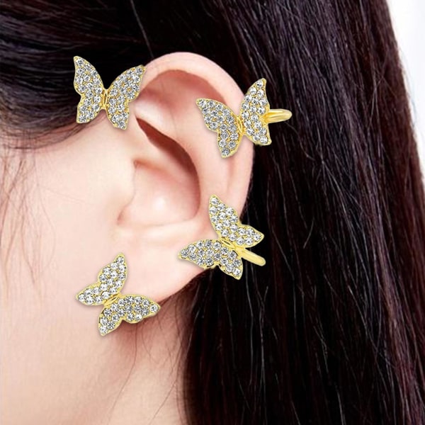 1/2/3/5 Clip Earring För Butterfly Ear Cuff Clip för Daily Gold Left 5.2cm 1Set