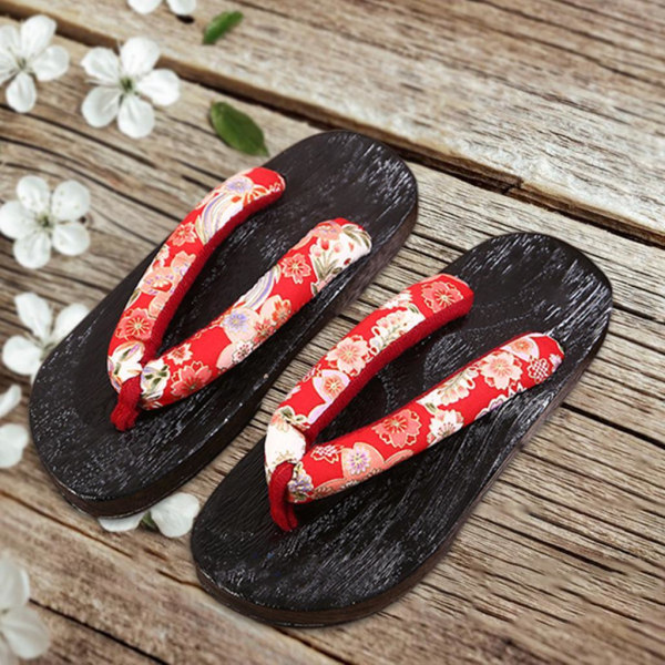 1/2 Japanska träskor Tofflor Geta Sandaler För Flip Flops för män Red Round Size 37 1Set