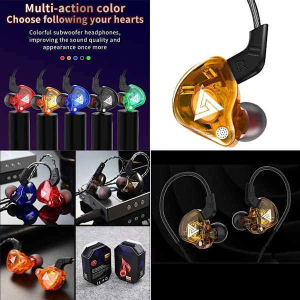 1/2/3/5 För QKZ AK6 In Ear 3,5 mm sporthörlurar med mikrofon Yellow 1.2m 1Set