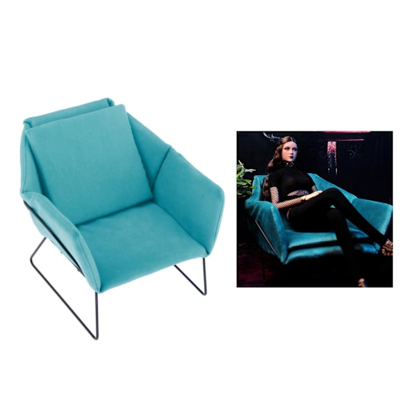 1/2 Miniatyr Soffa Fåtölj Möbel Soffa 1/6 Cyan 16.5x16.5x14.5cm 1Set