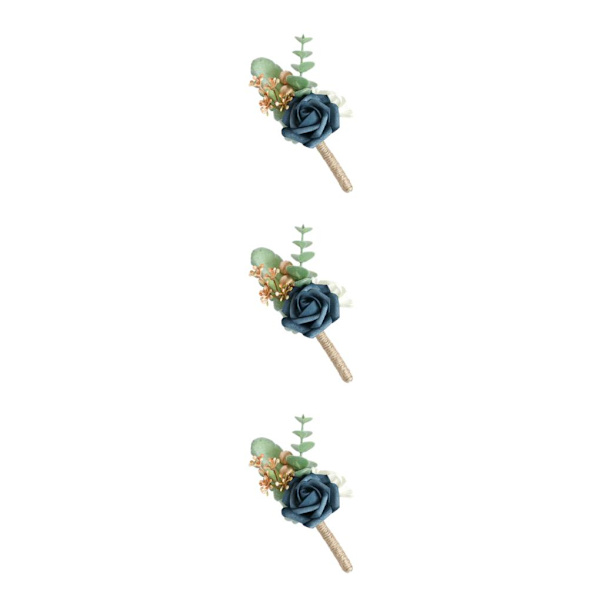 1/2/3/5 Stabilt fixerade konstgjorda bröllopsblommor Boutonniere För Mist Blue 3PCS