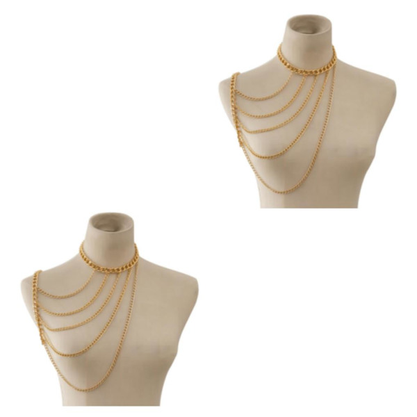 1/2/3/5 Body Chain Multi lager En Shoulder Smycken Tofsar Golden 2Set