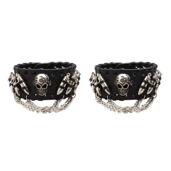 1/2 unisex svart skeleton skallehuvud gotisk punkrockarmband 2Set