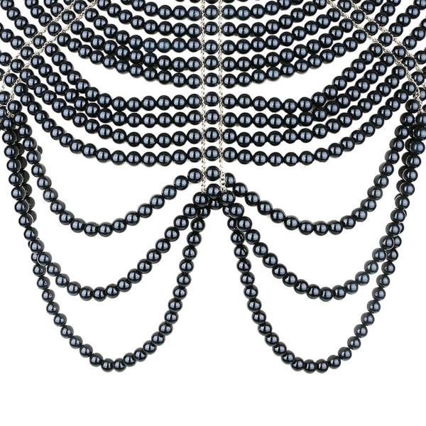 Elegant Pearl Beaded Body Chain Sjal Smycken Layered halsband Black