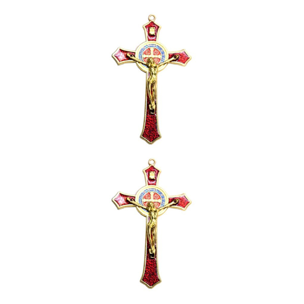 1/2/3/5 Zinklegering Väggkrucifix Cross Jesus Statue Staty Red 12x7cm 2Set