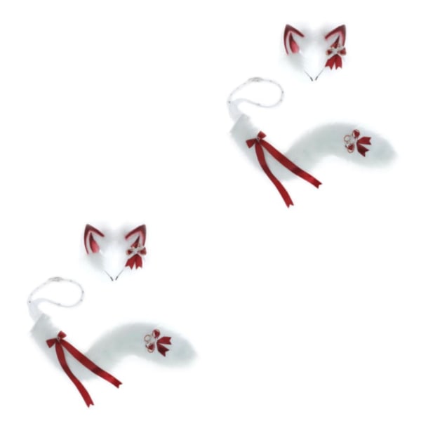 1/2/3/5 3st Furry Cat Ear Tail Läderchoker Halloween Lolita Wine Red White 2PCS