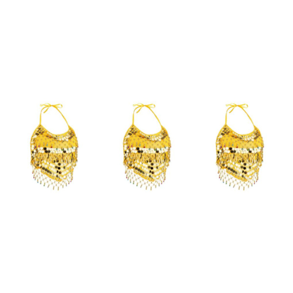1/2/3 Magdanskostymer BH Halter Top Sequin Performance Yellow 3Set