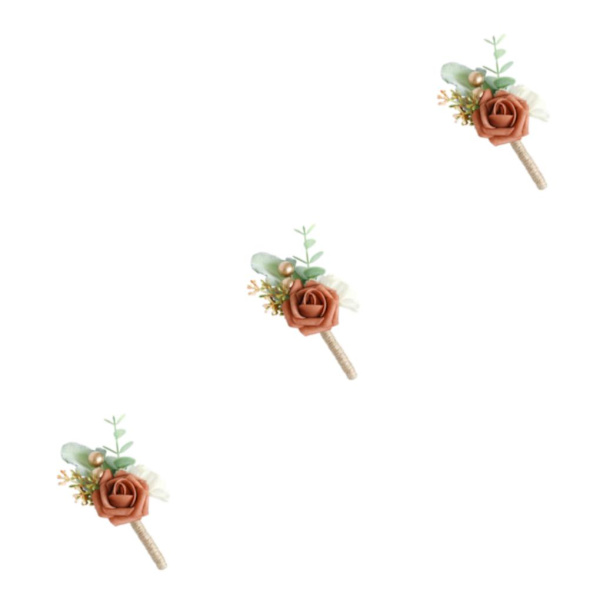 1/2/3/5 Stabilt fixerade konstgjorda bröllopsblommor Boutonniere För Dirty Orange 3PCS