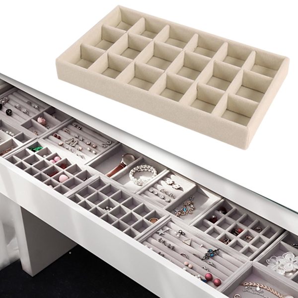 1/2/3/5 Stapelbar smyckesbricka Multipurpose Portable Velvet för Beige 18 Grids 1Set