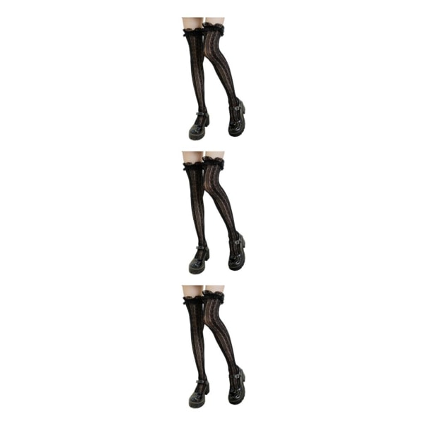 1/3/5 2 st spets Andas och hög elasticitet Lolita Fishnet black thigh-high socks 3PCS