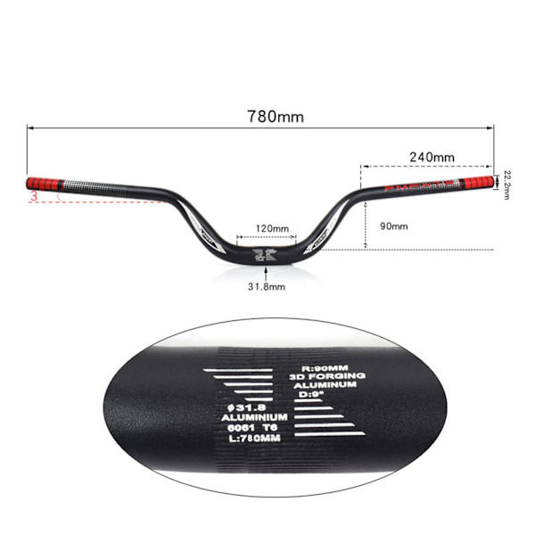 1/2/3 Mountainbikestyre 31,8 mm 720/780 mm Extra lång för Red 780mm 1 Pc