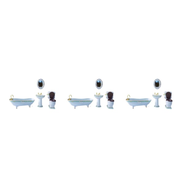 1/2/3/5 Miniatyr Badkar Toalett Handfat Spegel Set Keramik Robust type 3 3Set