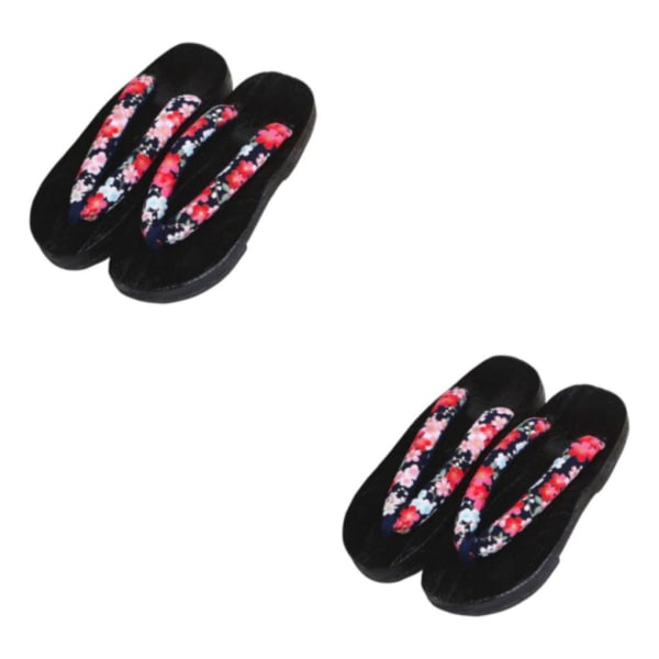 1/2 Japanska träskor Tofflor Geta Sandaler För Flip Flops för män Black Round Size 40 2Set