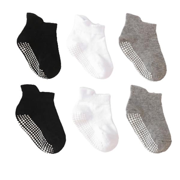 6 delar barnstrumpor Non for Slip för ankelstrumpor med Nice black white gray 8-10