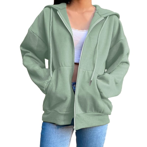 1/2/3/5 Dam Enfärgad Cotton Blend För Zipper Hoodie Green L 1Set