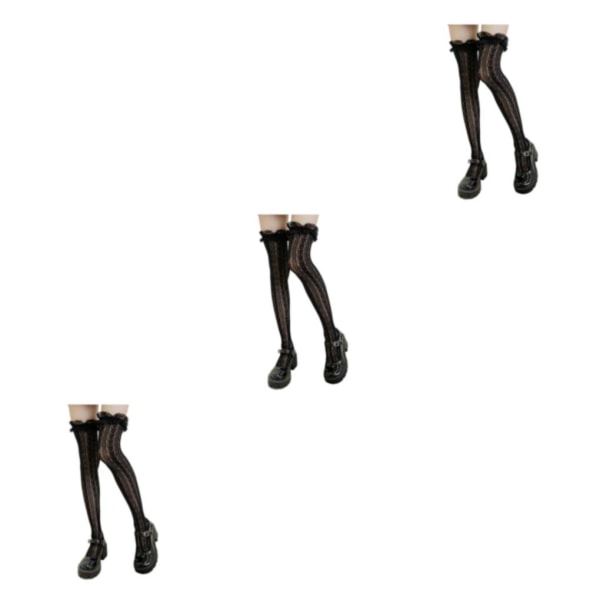 1/3/5 2 st spets Andas och hög elasticitet Lolita Fishnet black thigh-high socks 3PCS