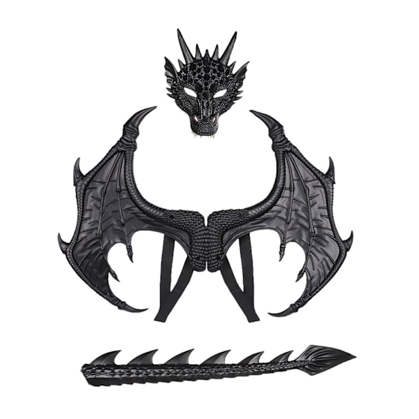 Kids Dragon Costume Festival låtsas spela Wing Dinosaur Tail Black 30 x 24cm