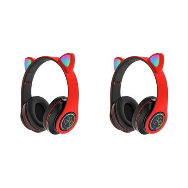 1/2 Universal Cat Ear Wireless Bluetooth 5.0 Headset Hörlurar Red 150x130x5mm 2Set
