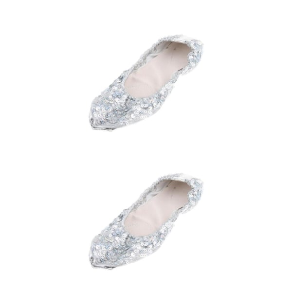 1/2/3/5 Kvinnor Tjej Magdansskor Non- För slip Soft Soles Silver M 2Set