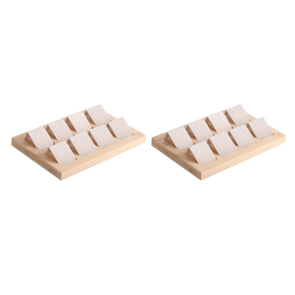 1/2/3 trä örhängeskorthållare med bricka för smycketillbehör 8 Pair Cream 2Set