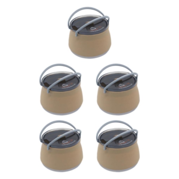 1/5 hopfällbar Camping Silikon Cook Pot Travel hopfällbar vattenkokare Khaki 5PCS