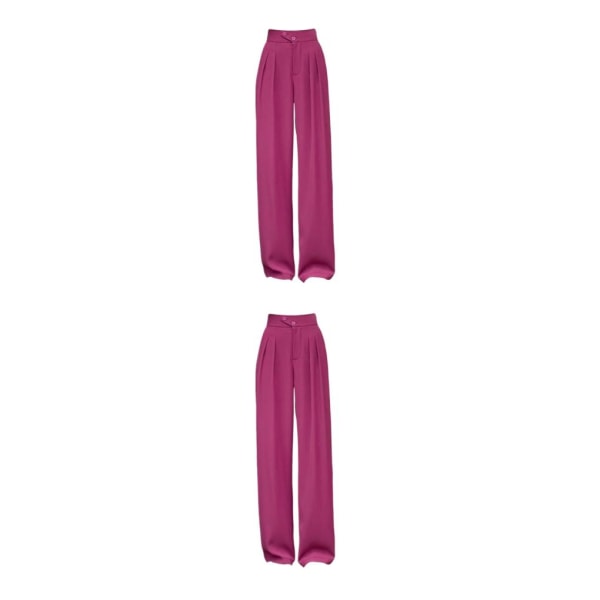 1/2/3/5 Womens Wide Leg Byxor Raka Ben Högmidjat kontor Red 3XL 2Set