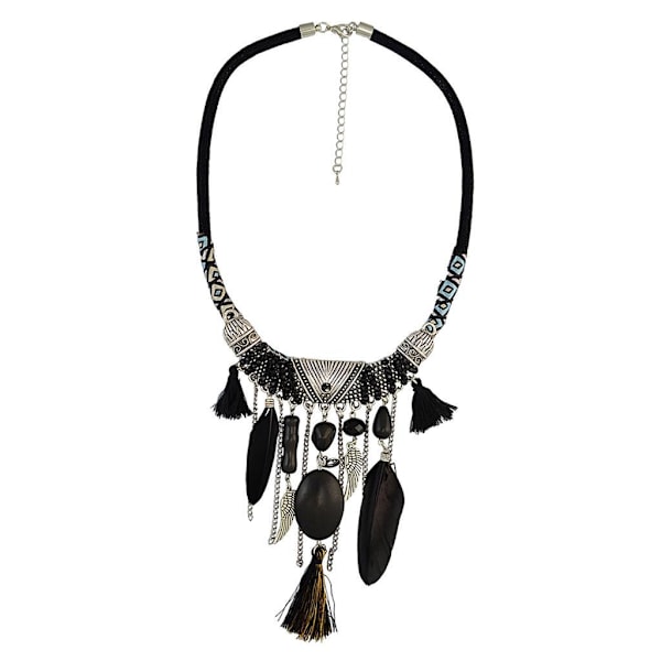 1/3 Vintage smycken Turkos tofsar Choker Bohemian Statement Black 45+8cm 1Set