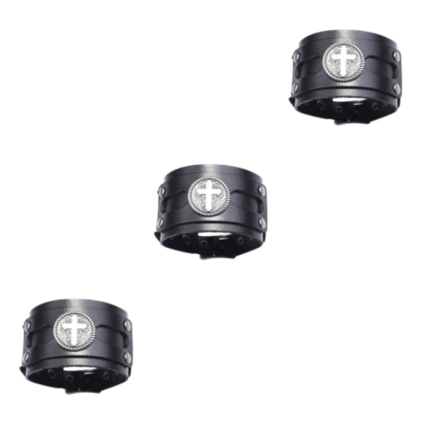 1/2/3/5 PU-lädermanschett Armband Armbandsspänne Steampunk Black 27.5x5CM 3Set