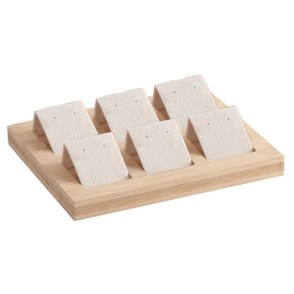 1/2/3 trä örhängeskorthållare med bricka för smycketillbehör 6 Pair Cream 1Set