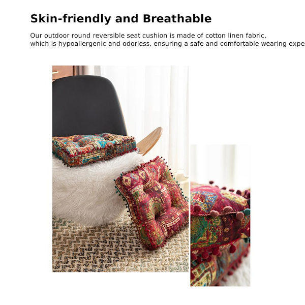 Boho-stil utomhus rund vändbar sittdyna – Square Red（40cm）