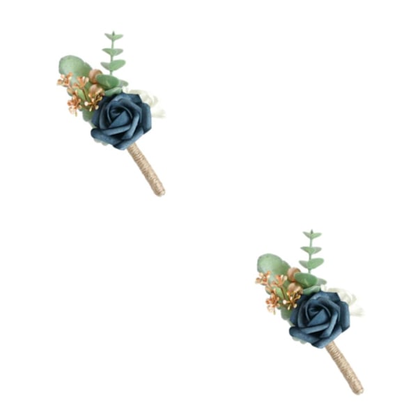 1/2/3/5 Stabilt fixerade konstgjorda bröllopsblommor Boutonniere För Mist Blue 2PCS