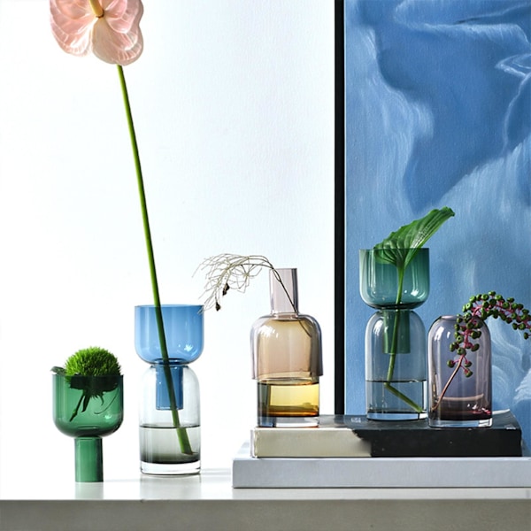 1/2/3 Minimalistiska färgglada glasvaser Hem Hand Vas Pot Room Blue gray 8x8x19CM 1Set