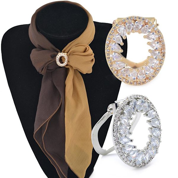 1/5 Hollow Circle Flower Zircon Ring Silk Chiffong Scarf Clip 1Set