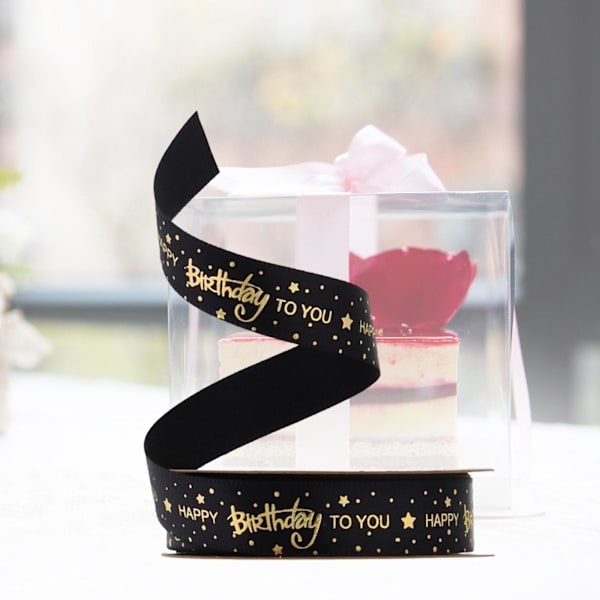 1/2/3/5 Grattis på födelsedagen band DIY presentförpackning för tårta box Black 20Yard 1.5cm 1Set