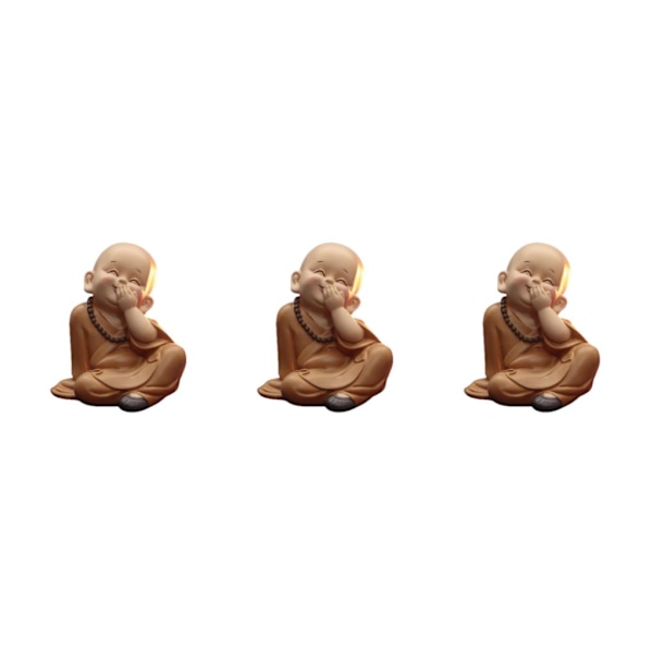 1/2/3 Söt Buddha Staty Monk Figurine Ornament Little för cover mouth laugh height 10cm 3Set