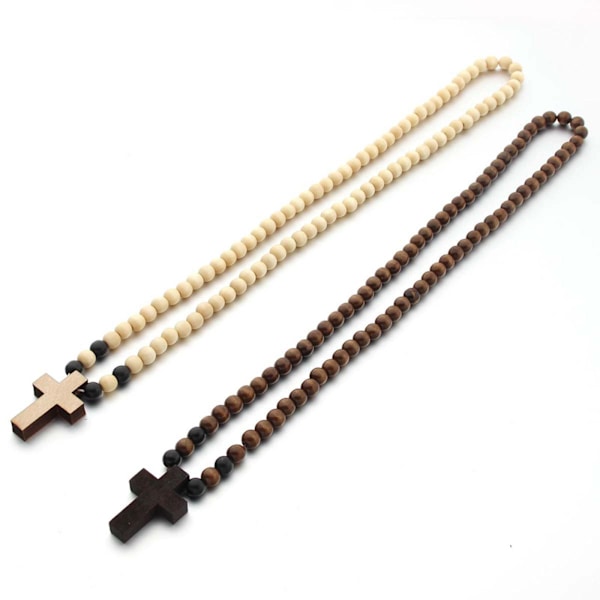 1/2/3/5 Mens Hip 8mm pärla Rosenkrans Be Hand Jesus Cross hänge Wood Color 1Set