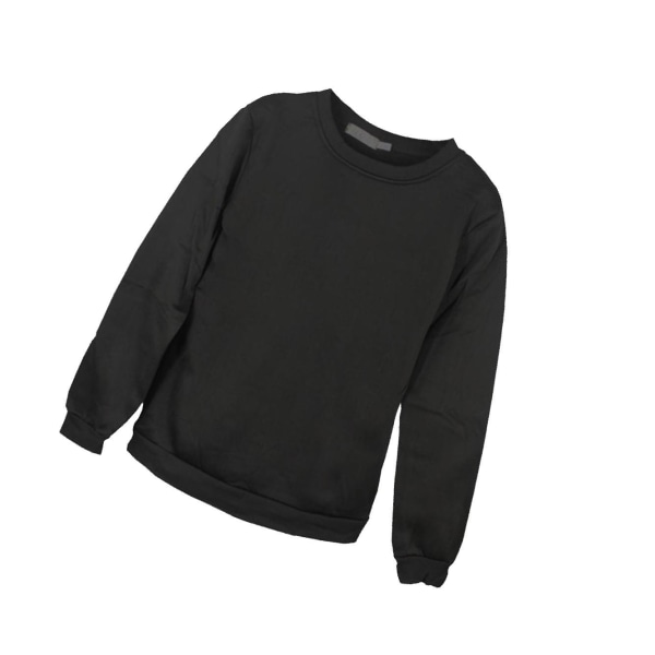 Herr Sweatshirt Plain Fleece Sweat Top Pullover Crew Neck För Black 2XL