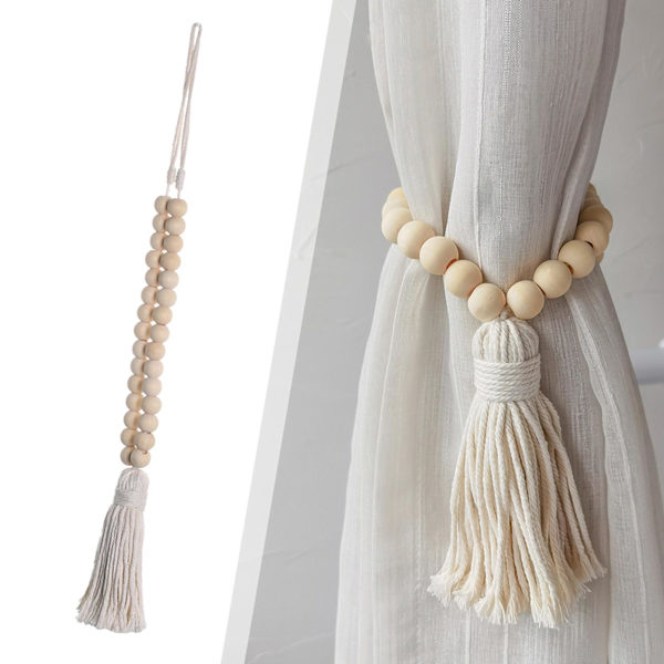 1/2/3/5 Naturträ Pärlgardin Tiebacks Heminredning Boho 1Set