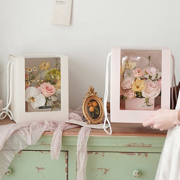1/2 blomma presentpapper förpackning lådor genomskinligt fönster Bröllop baby S white 1Set