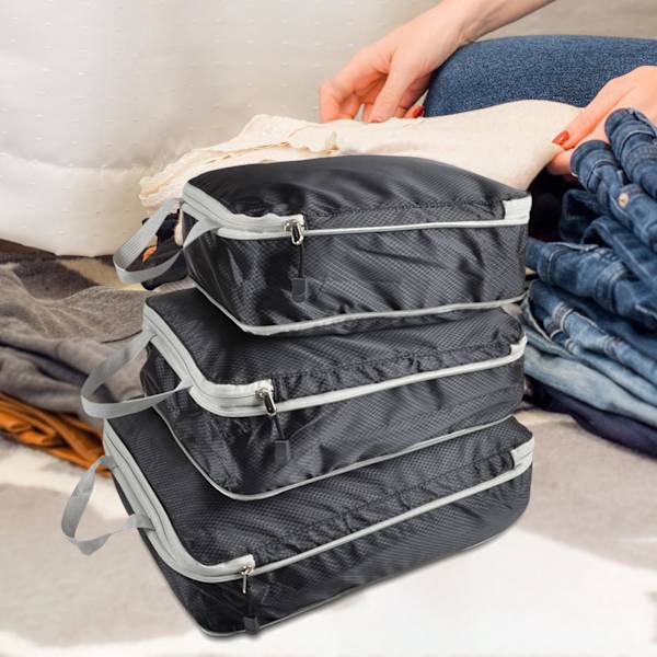 Kompressionsresväska Slitstarka Bagage Organizer Väskor Black 3 pcs