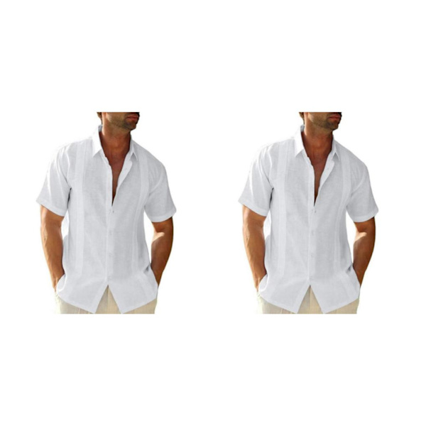 1/2 Resande Fotvandring Herr Button Down Skjorta Sommar Enkel White XXL 2PCS